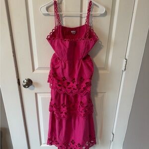SAYLOR Hot Pink Eyelet Tiered Midi Dress